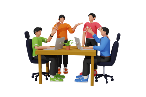 people talking around a table