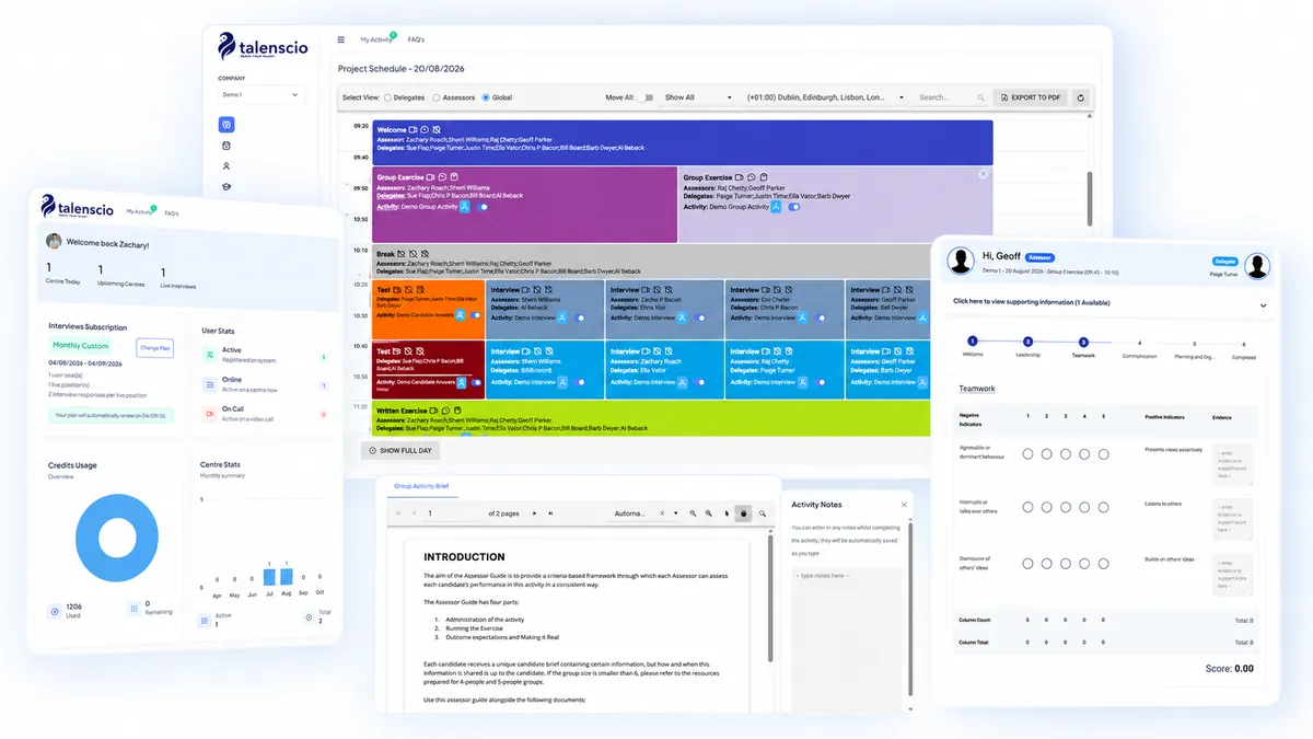 Talenscio Assessment Centre Screenshots Hero